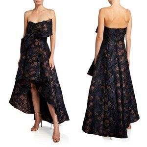 Badgley Mischka Strapless Brocade High-Low Cocktail Dress with Big Bow